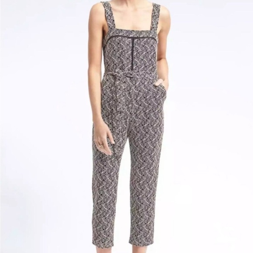 Banana Republic Belted Jumpsuit with Ladder Lace size 4 NWT Black and Cream